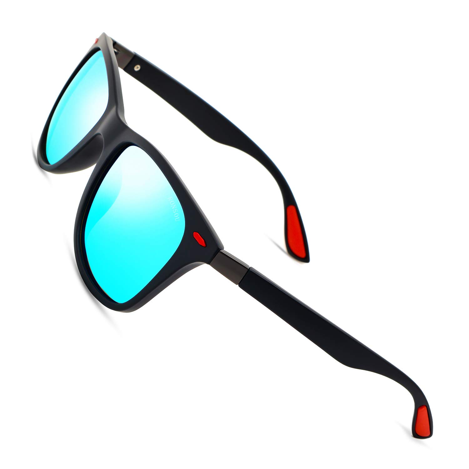 RONSOU Vintage Polarized Sunglasses for Men Women Retro UV Protection Stylish Sun Glasses Black Frame Blue Lens