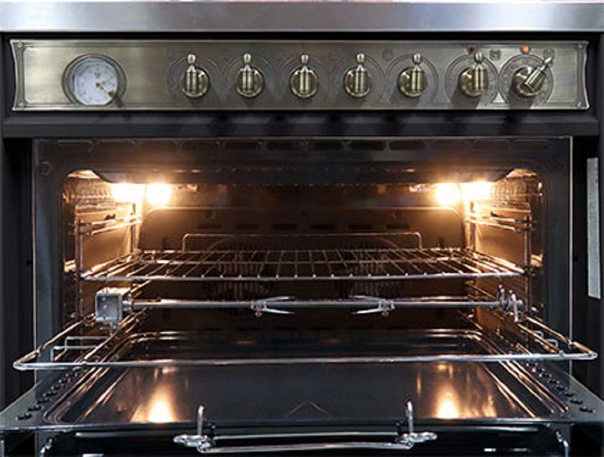 Kaiser Gas-Standherd Empire HGE 93555 Em+A 9423 BE ECO, Retro Gas Elektro Standherd 90 cm Range Coocker/Dunstabzugshaube 90 cm, 910 m³/h,Schwarz,Belle Époque mit Metallelementen •Antique Gold•