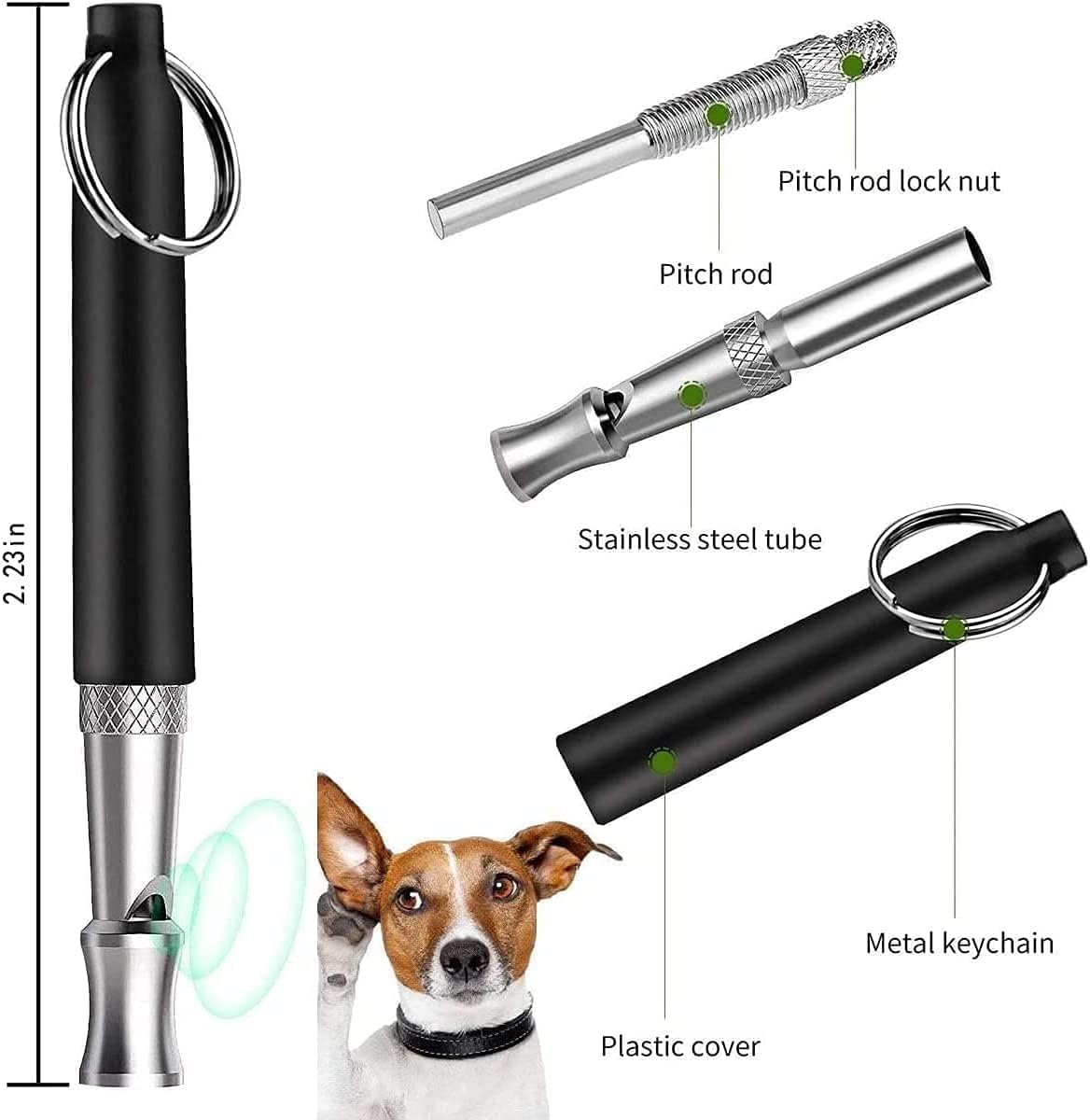 Dog Whistle, 2 Pack Adjustable Ultrasonic Dog Whistle to Stop Barking Neighbors Dog, Recall Training, Professional Ultrasonic Silent Dog Whistle Training to Stop Barking Control Devices, Black Lanyard