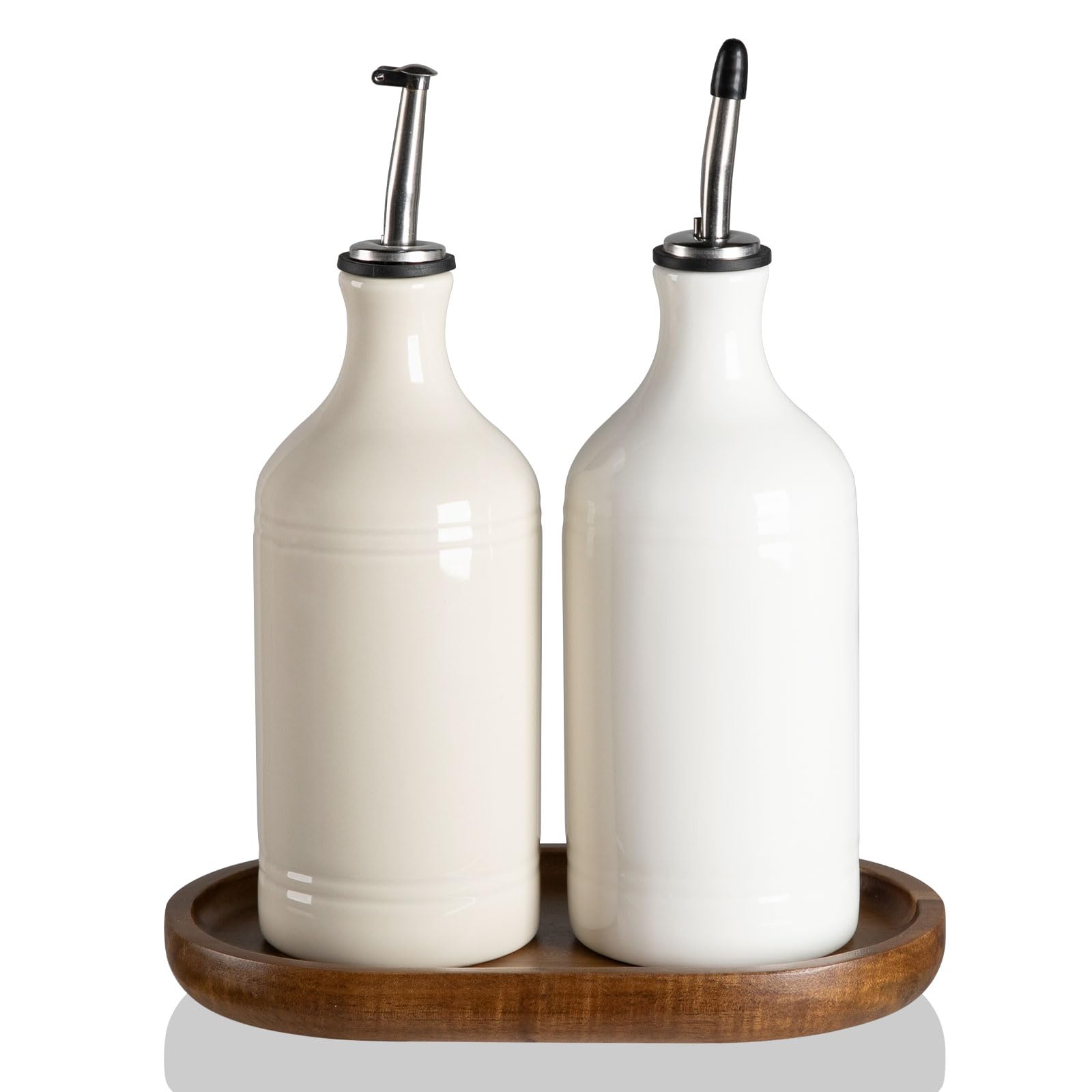 Sweejar Ceramic Olive Oil Dispenser Bottle Set, Opaque Oil Cruet Protects to Reduce Oxidation, Suitable For Storage Of Vinegar, Soy Sauce & Other Liquids,Pack of 2,15.5 Fl Oz (Beige Fogblue)