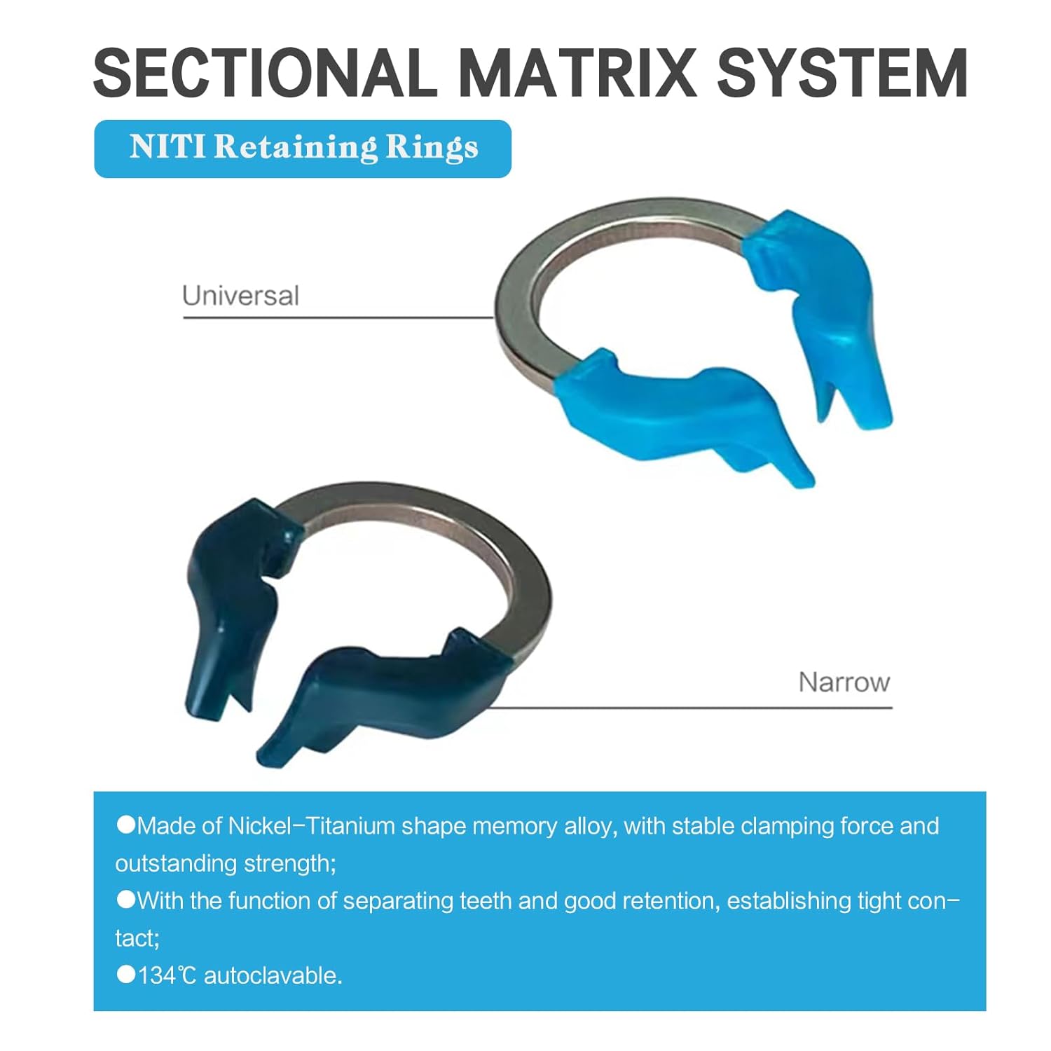 Dental Sectional Matrix System Set, Metal Matrix Bands with PTFE Non-Stick Coating Elastic, Dental NITI Metal Matrices Clamp Ring Tooth Repair Kits. (Set-C)