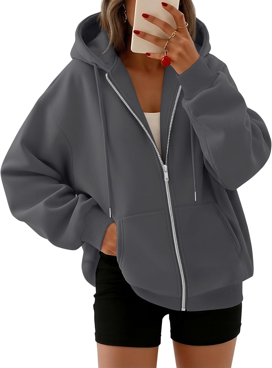 Trendy Queen Womens Zip Up Hoodies 2026 Oversized Sweatshirt