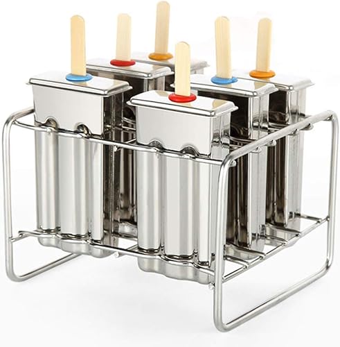 Kit de moldes de paletas de hielo de acero inoxidable, 6 piezas para hacer paletas de hielo con bandeja que incluye 50 palitos de bambú