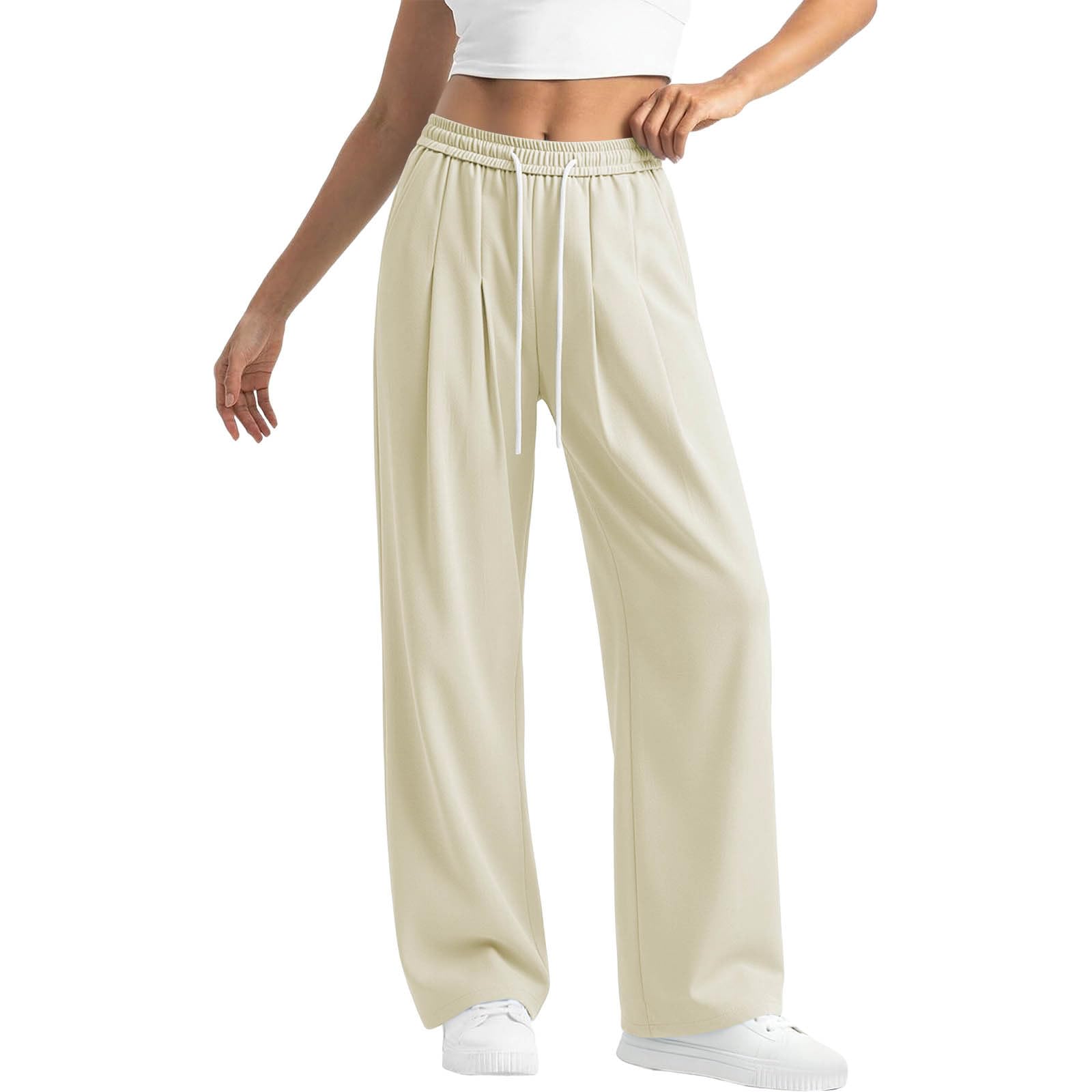 Pantalon Femme Casual Décontracté Avec Poches Jambe Large Pour Vacances | Pantalon Lounge Femme Élégant Coupe Ample Avec Cordon Réglable Et Taille Souple Pour La Maison Vacances Voyage