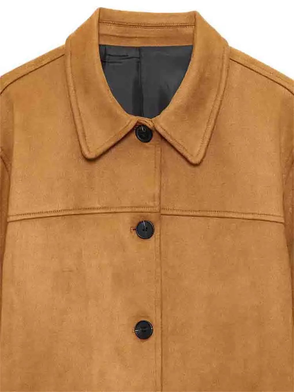 Ropa de abrigo elegante de corte recto con bolsillos grandes para mujer, de piel de ante de color liso, de manga larga