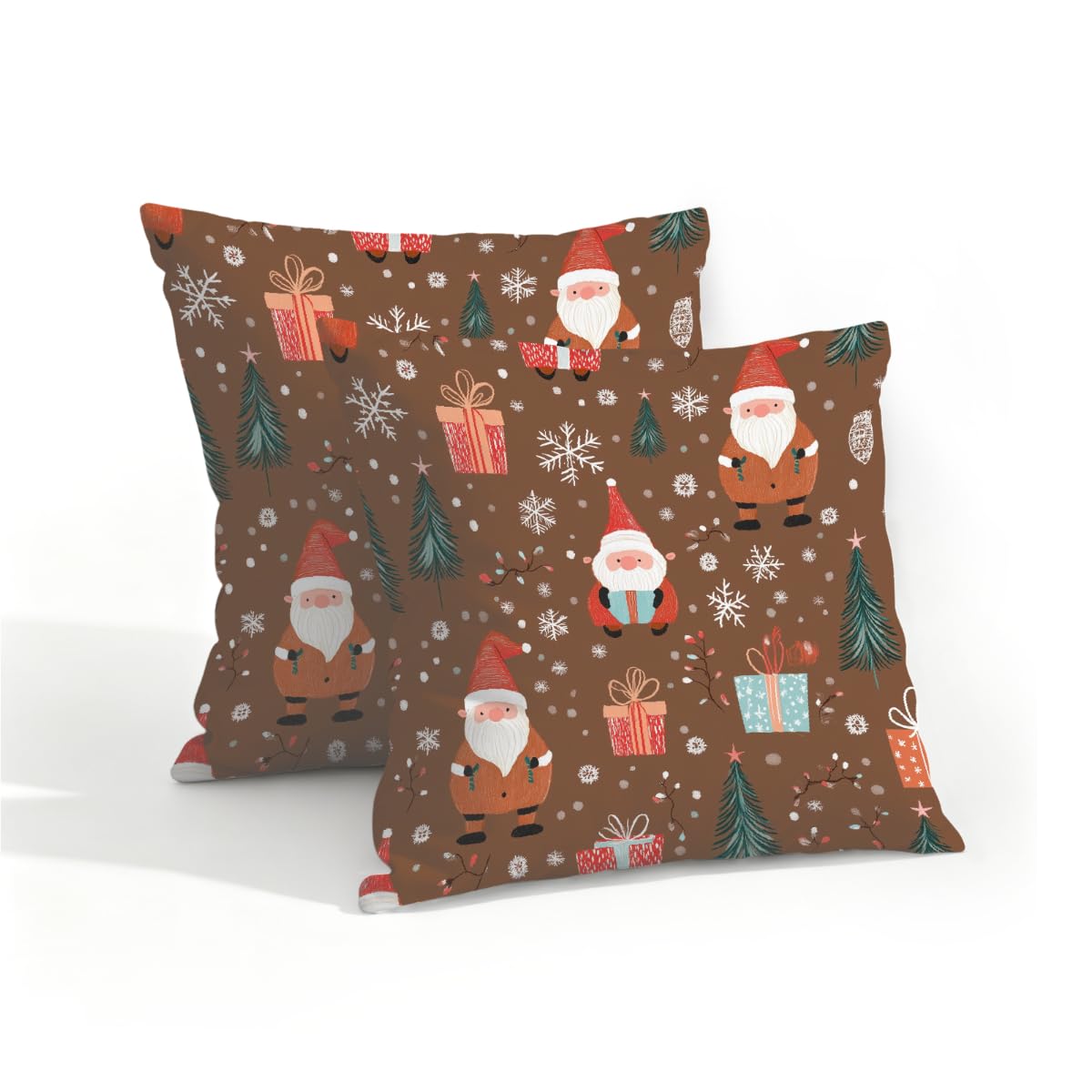 Outdoor Pillow Covers Waterproof Pillowcases 16x16IN Set of 2 Christmas Santa Claus On Brown Decorative Throw Cushion Case for Couch Sofa Garden Patio Furniture
