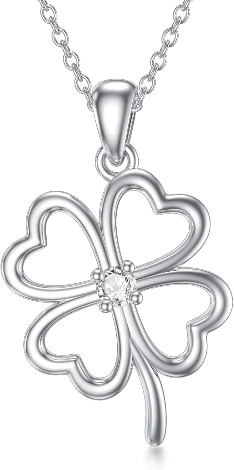 Diamond Four-Leaf Clover Pendant Necklace for Women Sterling Silver Diamond Flower Necklace Jewelry Gift for Her