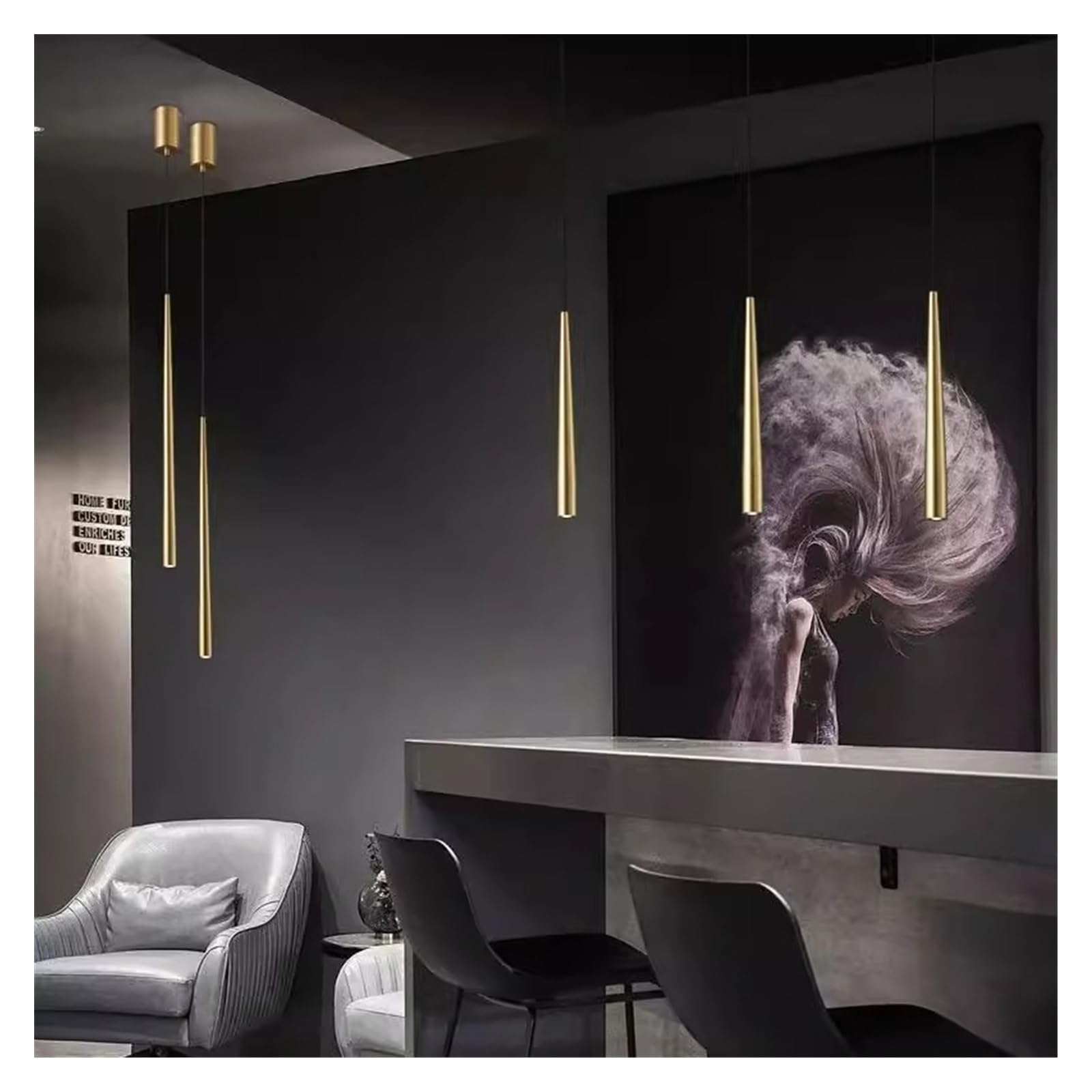 Generico Lampadario, Lampadario in rame for sala da pranzo, semplice, moderno, studio, bar, luce lunga, scandinava, lusso, creativo, camera letto, comodino(1 head Black)