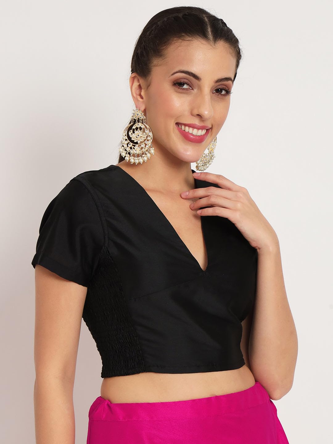 studio rasa Women's Silk Blend Stretchable Readymade Saree Blouse for Festive Wedding Party (Tpwc52337S_BL_Black_Small) 1