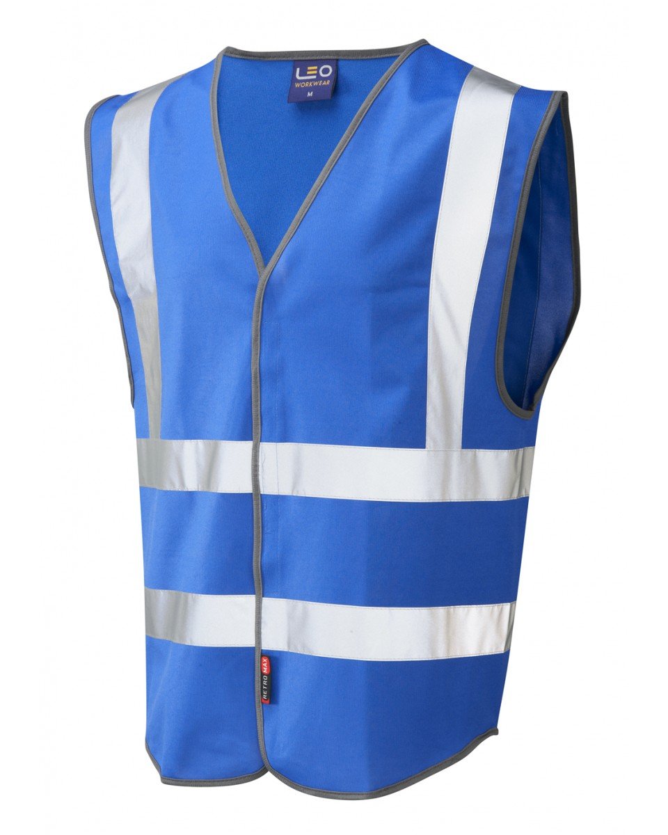 Leo Workwear Blue Pilton Single Colour Knitted Polyester Reflective Waistcoat, M, Royal