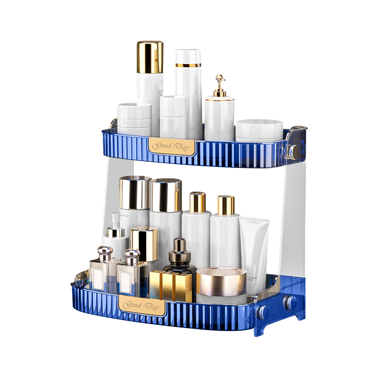 Ergocar Retro Series Multi-Function Make Up Case Dustproof Cosmetic Storage Box,Cosmetics Skin Care Products Perfume Organizer Bathroom Desktop,Portable Skincare Organizers - BLUE