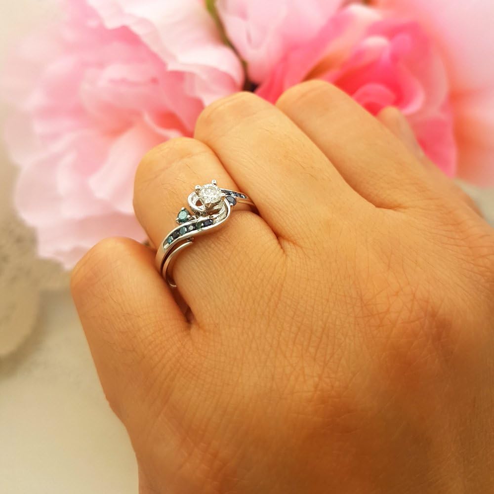 Dazzlingrock Collection 14K Solid Gold Blue & White Diamond & Blue Sapphire Swirl Bridal Engagement Ring Set