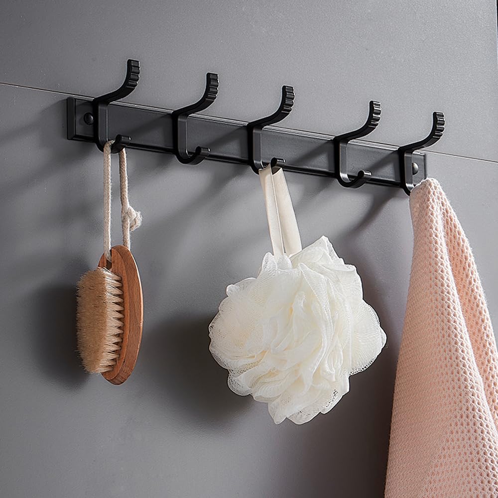 Porte Manteau - A - 5 Crochets - Installation Sans Perçage - Couleur Noire - Style Contemporain - Maison