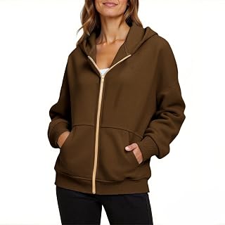 Oversized Zip Up Hoodie for Women Fall Fashion Long Sleeve Hooded Sweatshirts Casual Fleece Jacket Winter Clothes