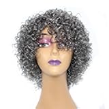 Grey Short Curly Wig Pixie Cut Human Hair Wigs for Women Wear and Go Non Lace Machine Made Wigs Human Hair Salt and Pepper Color for Older Women Breathable Daily Wig
