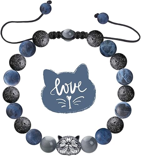 Karseer Pulsera de piedra curativa para gatos, sodalita natural y roca de lava para aromaterapia, difusor de aceites esenciales, antiansiedad,