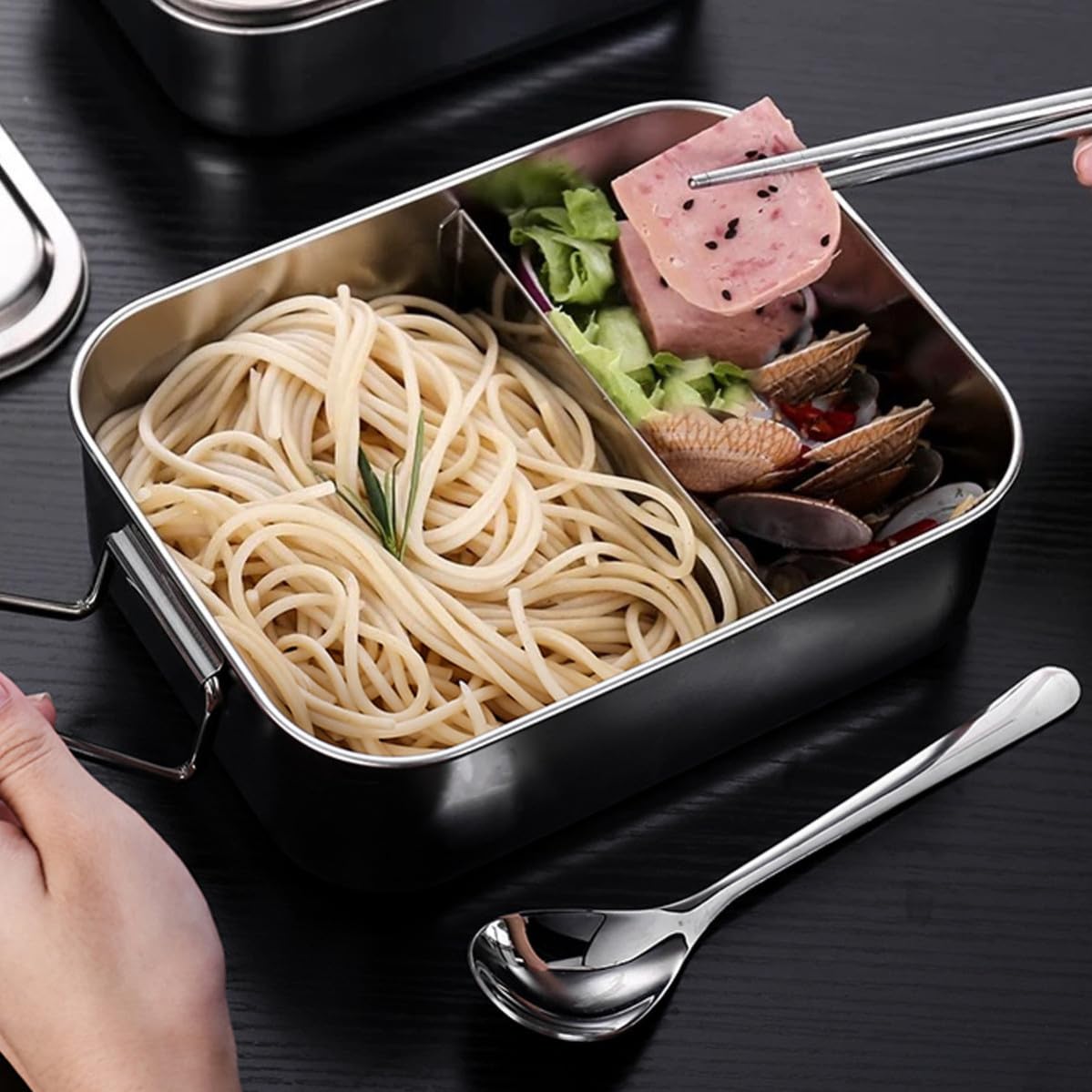 Fiambrera de Acero Inoxidable con Tapa Tipo Bento y 2 Compartimentos
