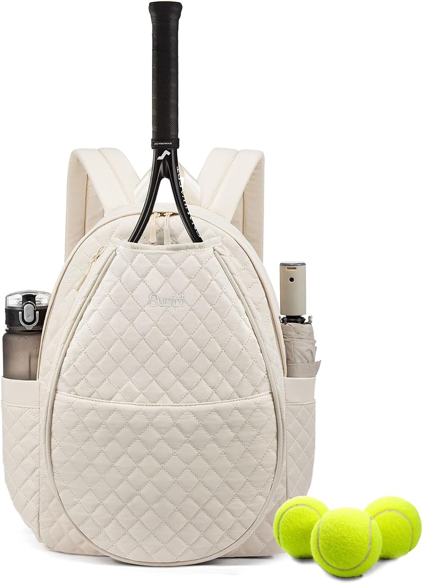 Sucipi Tennis Bags for Women, Quilted Pickleball Tennis Racket Bag Backpack | Lightweight Tennis Racquet Bag for Women,Suitable for Pickleball Tennis Badminton,Gift,Multiple Pockets,Large Capacity