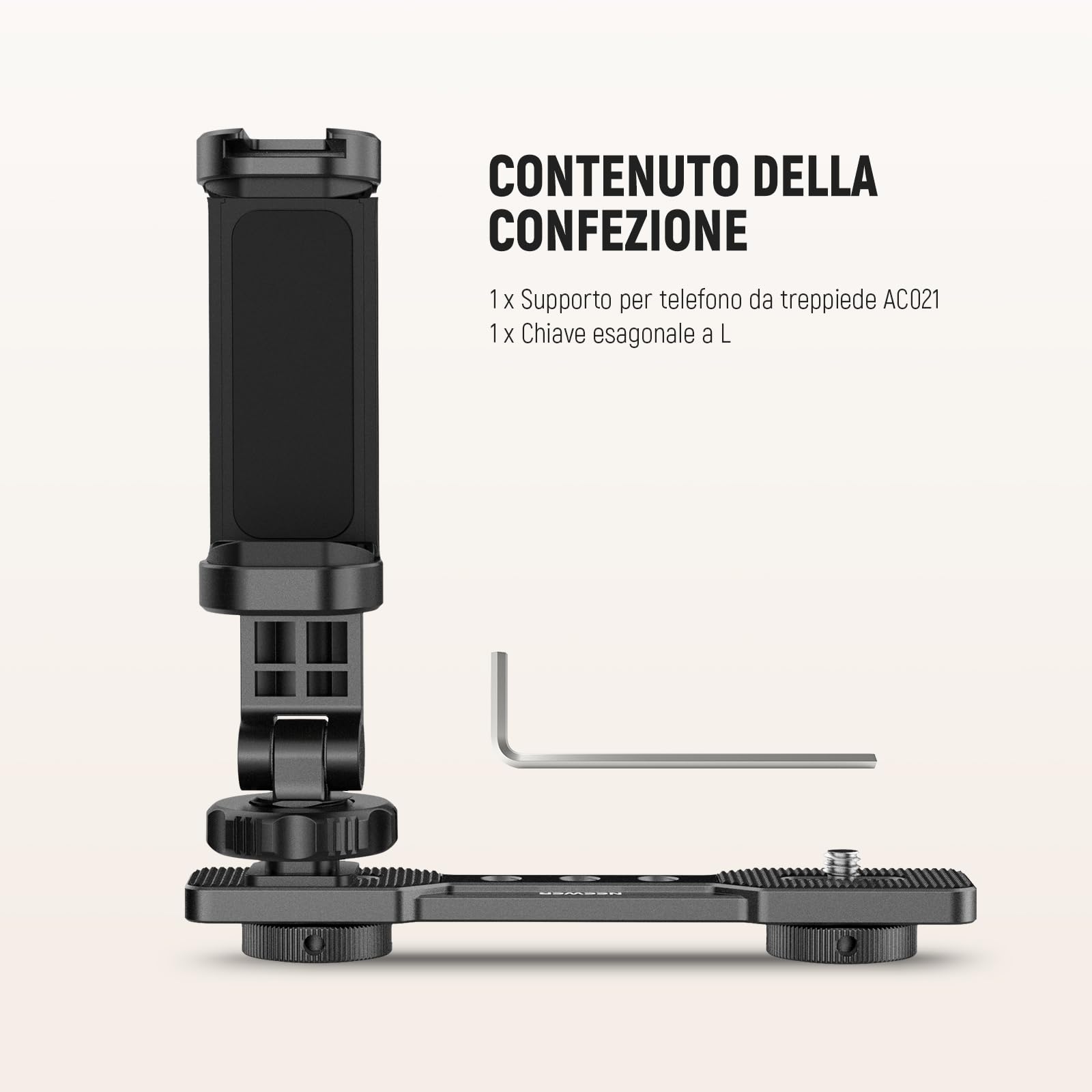NEEWER Supporto Telefono Compatibile con DJI Osmo Pocket 4 & Pocket 3, Accessori Espansione Portatelefono con Filetto 1/4" per Treppiede e Asta di Prolunga, Cold Shoe per Mini Luce Video Mic, AC021