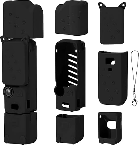 Funda de silicona Pocket 3: Funda protectora Protector de lente compatible con cámara Vlogging DJI Osmo Pocket 3 Creator Combo Accesorios (negro)