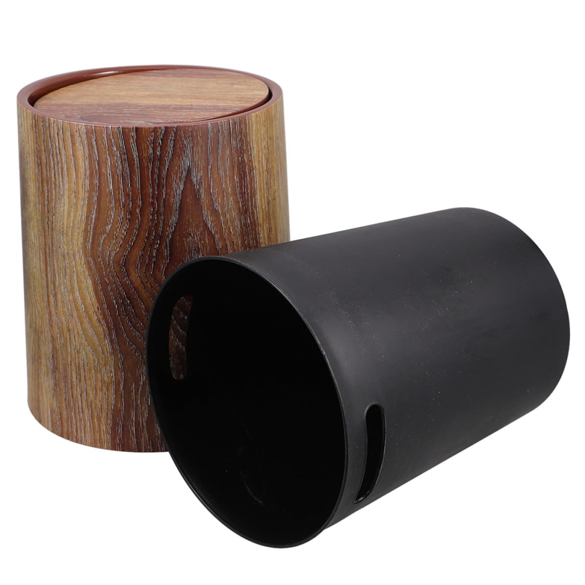 Totority Cubo de Basura de Plástico Diseño Imitación Madera, Capacidad 15l, Forma Redonda, Práctico y Resistente para Cocina o Dormitorios