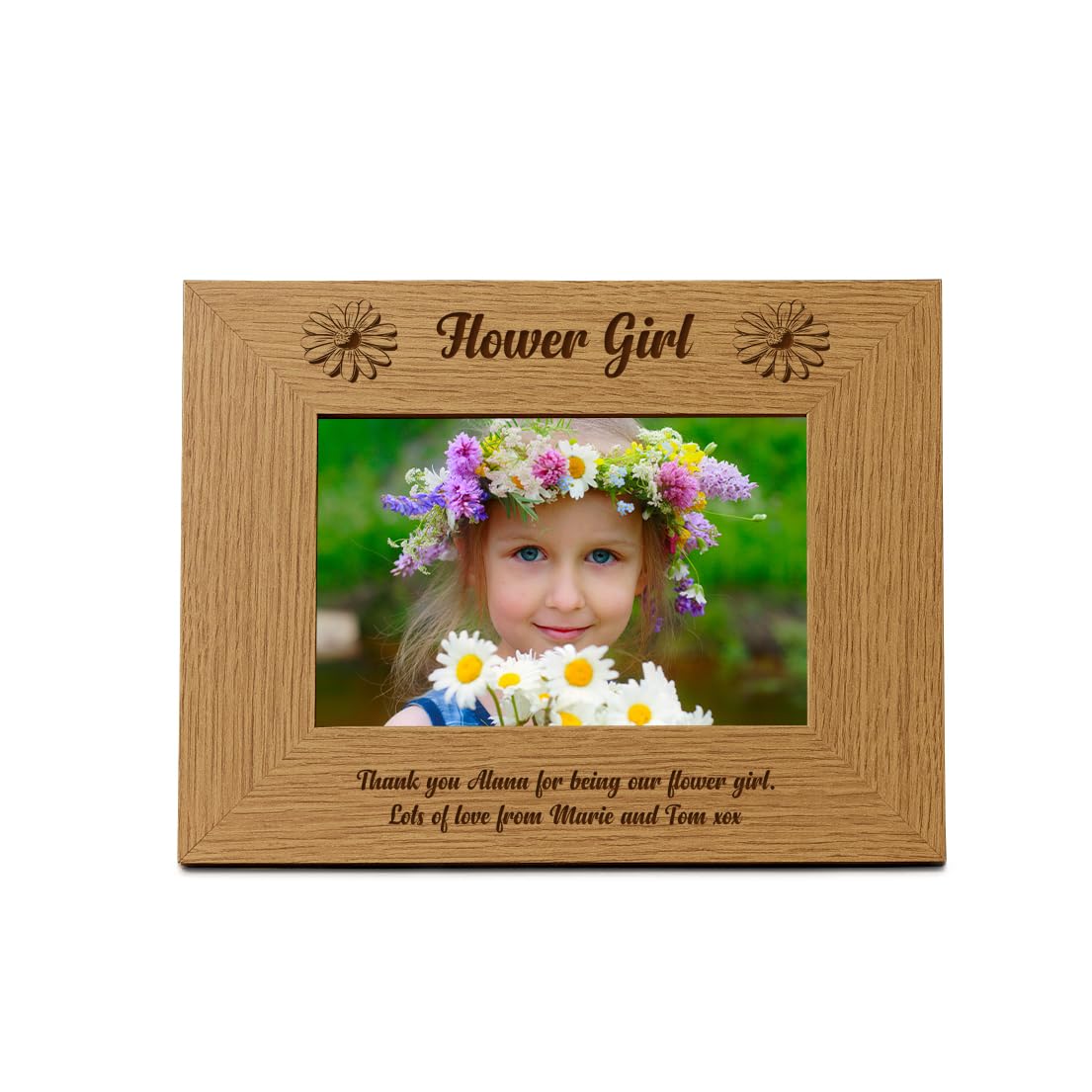Ukgiftstoreonline Girls Personalised Flower Wooden Photo Frame Gift (5 X 7 Inch)