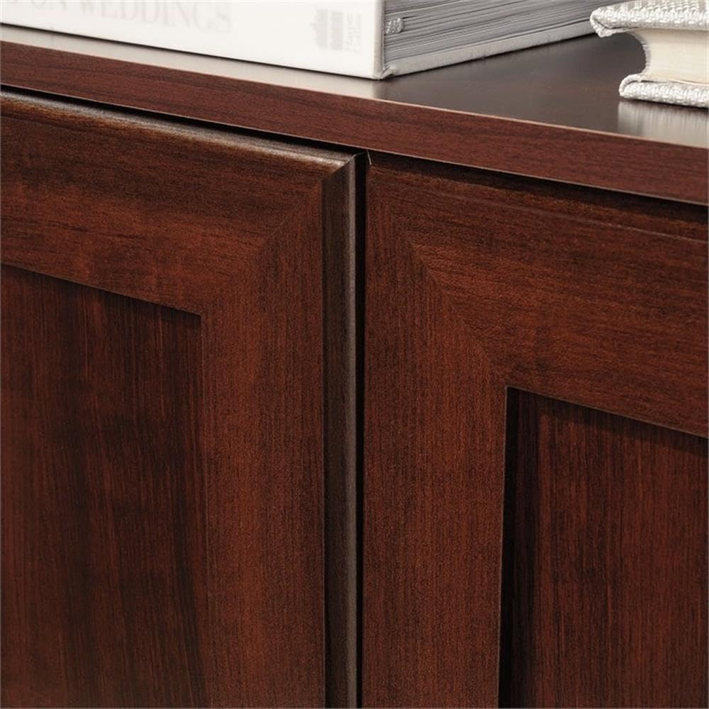 Pemberly Row 3-Shelf Engineered Wood Bookcase, Cherry Finish, 69.76" H x 35.28" W x 13.23" D, Adjustable Shelves, Hidden Storage Behind Doors, Transitional Style Bookshelf for Home or Office Storage
