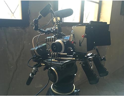 Miniatura 9 de PROAIM MB-600 Parasol Mattebox con elevador de altura para lentes de cámara de hasta 3.740 in. para rieles de 0.591 in, bandera superior, banderas