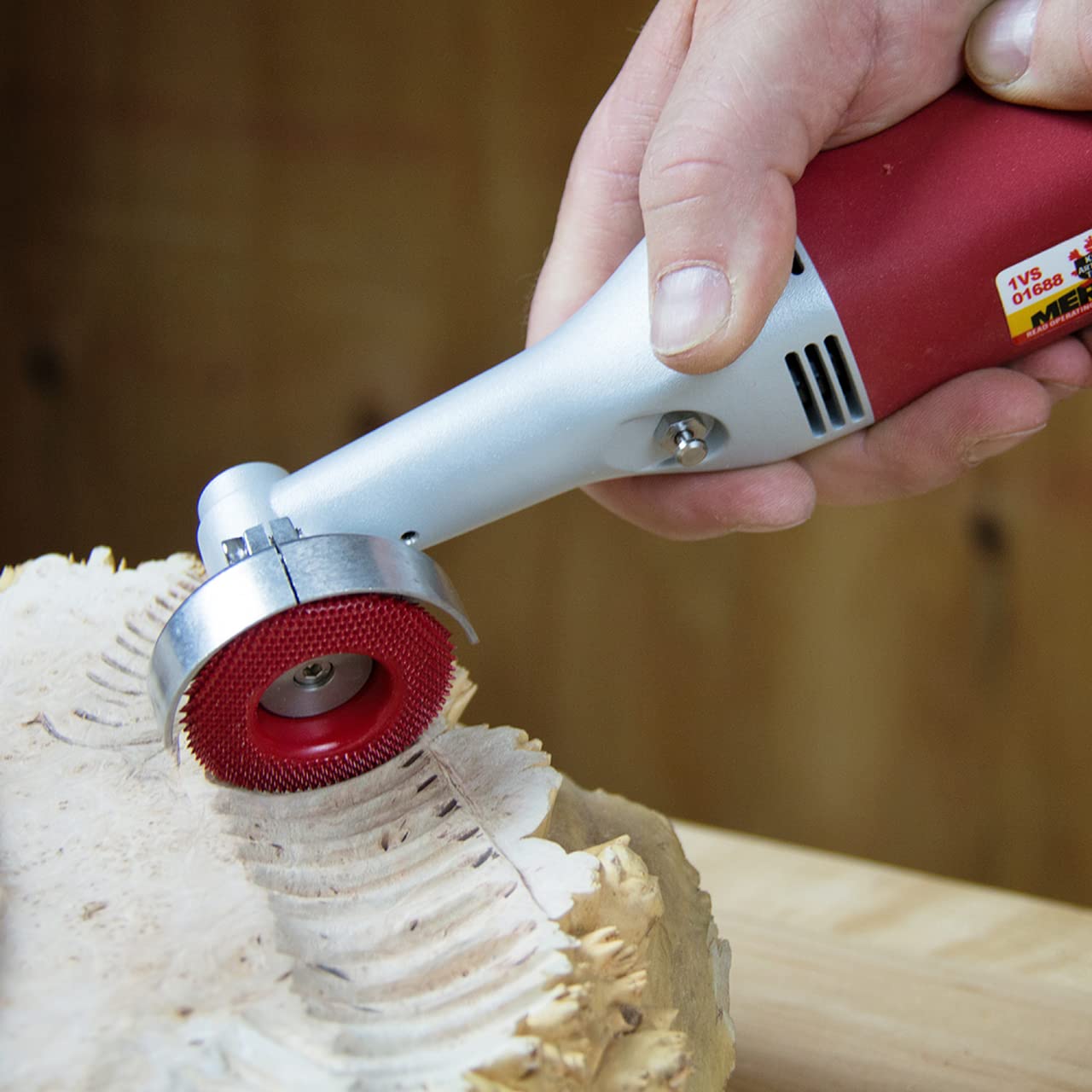 King Arthur's Tools Original and Patented - MERLIN2 Coarse Red Round Tungsten Carbide Disc Rasp for Woodworking, Material Removal, Carving, Smoothing, and Finishing - 2" (50mm) Diameter - # 10009