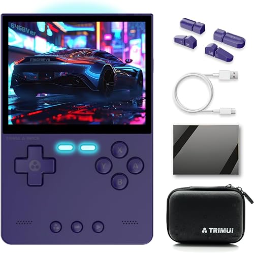 Trimui Brick Handheld Game Console 3.2-inch 1024 * 768 IPS Screen 3000mAh Trimui-Brick Opensource System with Portable Case and Screen Protector Purple