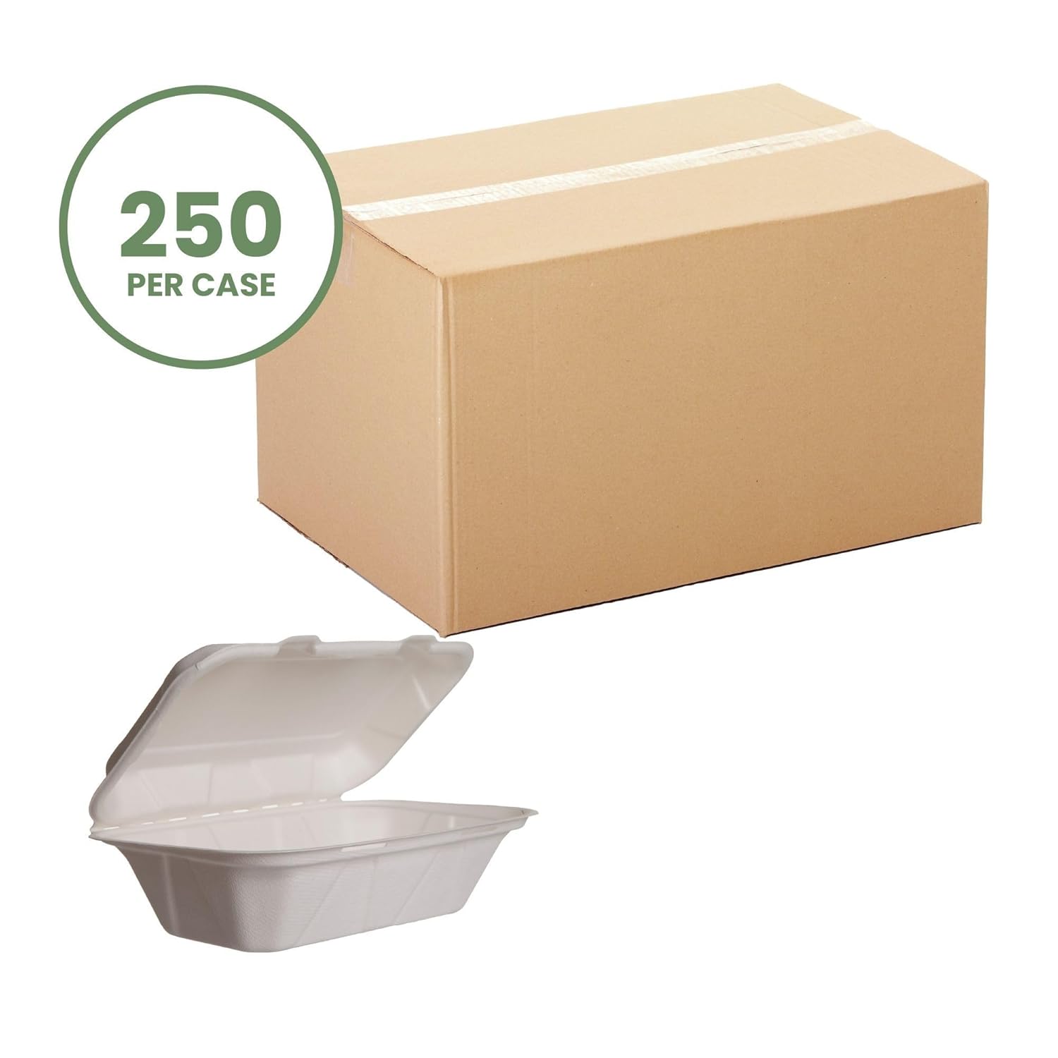 Vegware Compostable 9"x6" - Clamshell To Go Containers, Case of 250, Reclaimed Natural Fiber, For Cold or Hot Food, Large Take Out Sandwich Box, Tree-Free, Doesn't Trap Condensation