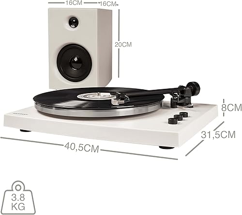 Miniatura 3 de Crosley T150C-WH Sistema de tocadiscos Bluetooth de 2 velocidades con brazo de tono ponderado y altavoces estéreo, color blanco Negro
