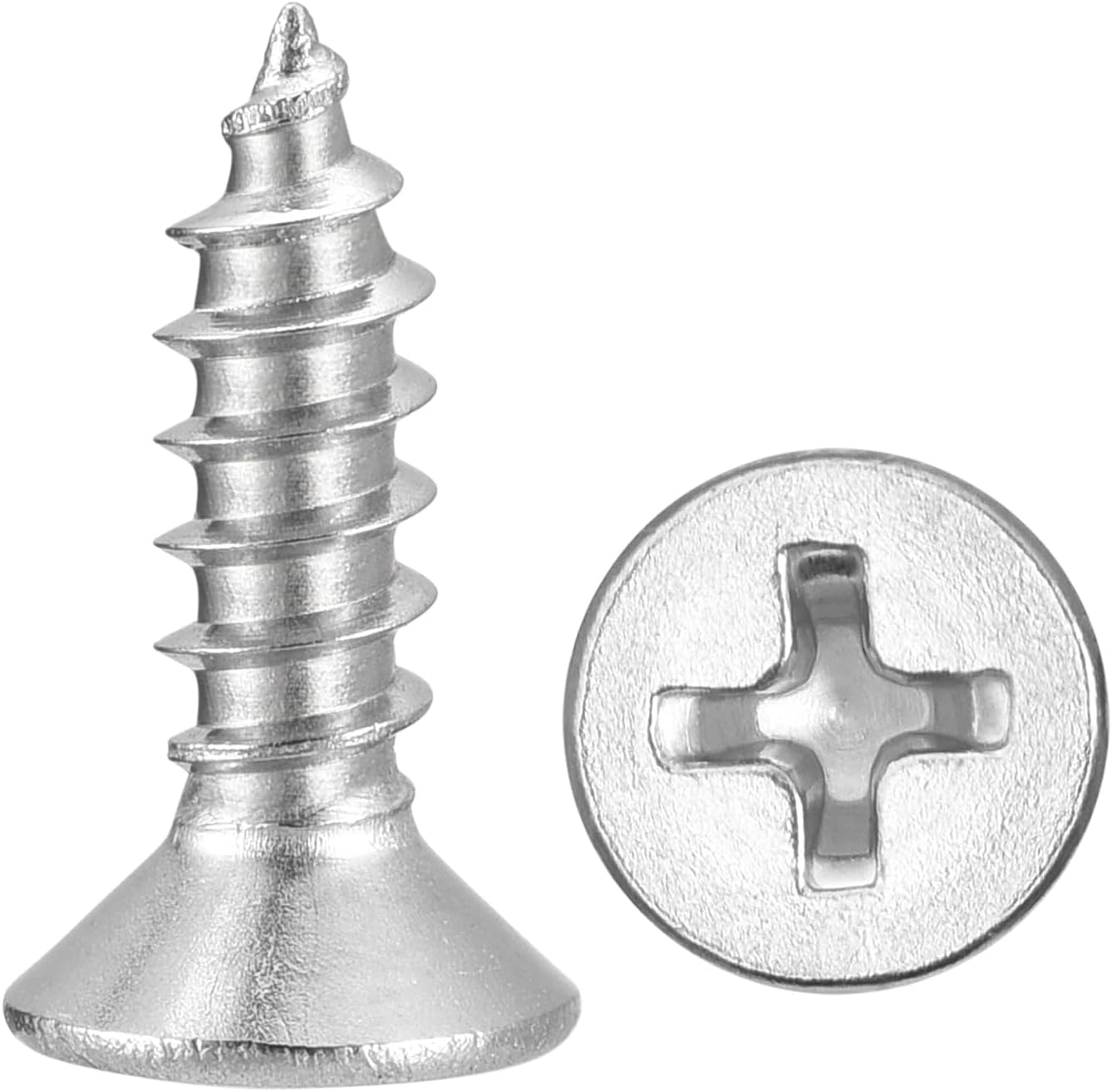 METALLIXITY Countersunk Phillips Wood Screw (#6x1/2) 200Pcs, 304 Stainless Steel Coarse Thread Phillips Drive Flat Head Wood Screws - for Furniture Installation Repair, Silver