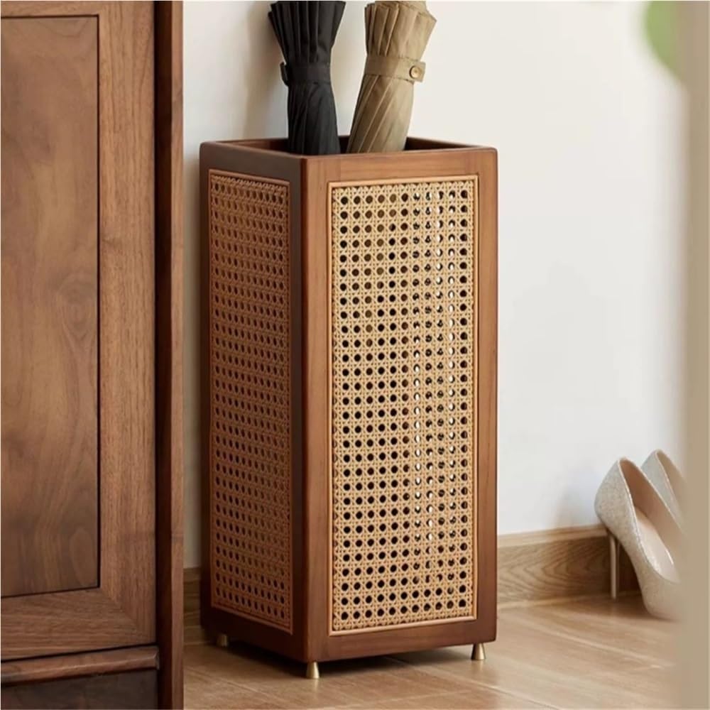 Umbrella Holder with Drip Tray - Wood Square Storage Rack for Indoor Entryway Organization