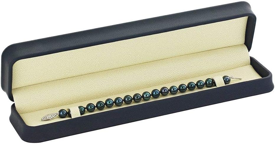 The Pearl Source 14K Gold 8-8.5mm AAA Quality Round Black Japanese Akoya Saltwater Cultured Pearl Bracelet for Women