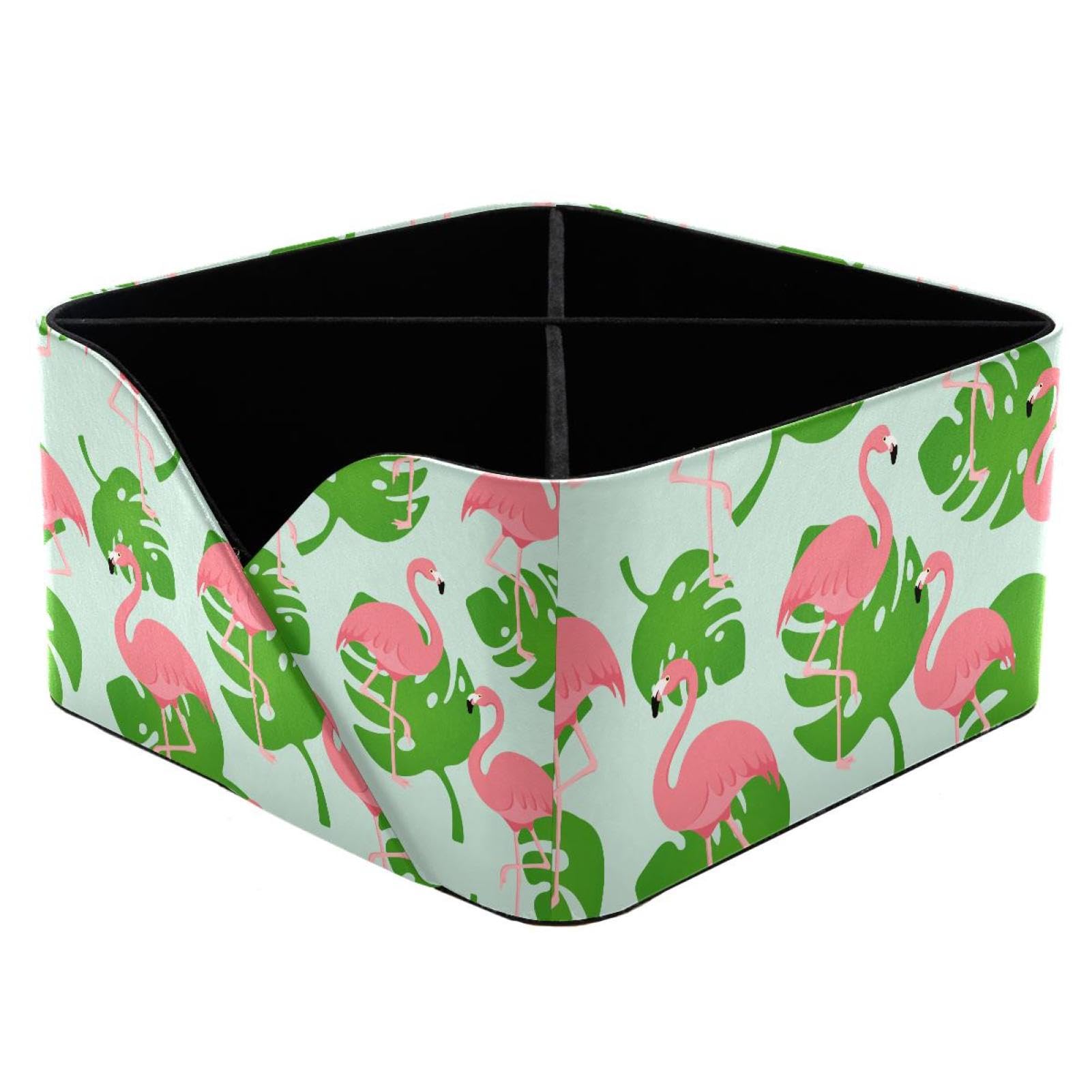 KengjuTesu Flamingo Monstera Leaf Desktop Organizer Pen Holder, Rectangular Pencil Cup for Office, Study and Makeup Stations