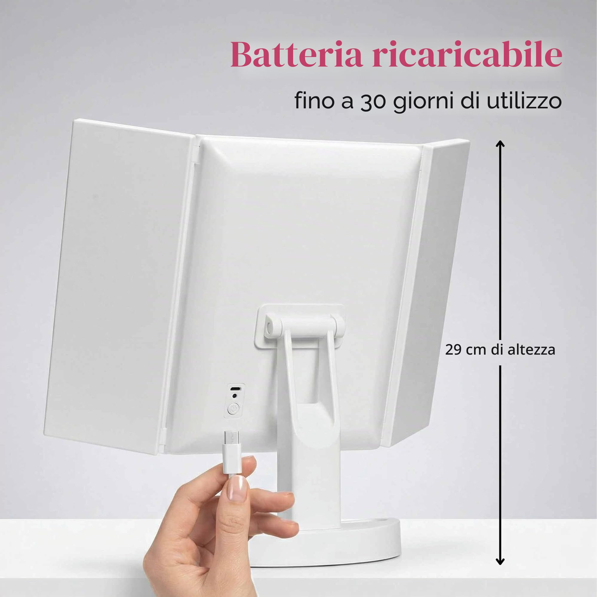 Fancii Specchio per il Trucco con Luci LED, 10x /5x/1x Ingranditore, Ricaricabile - 68 Dimmerabile Luci, Touch Screen, Specchio da Tavolo Regolabile, Supporto Cosmetico, Tria 2