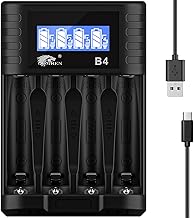 IMREN AA AAA Chargeur de Piles, 4 Slots pour 1.5V Li-ION 1.2V NiMH/NiCD AA AAA Piles Rechargeables, 5V/2A Charge Rapide avec LCD Display (USB-C Port)