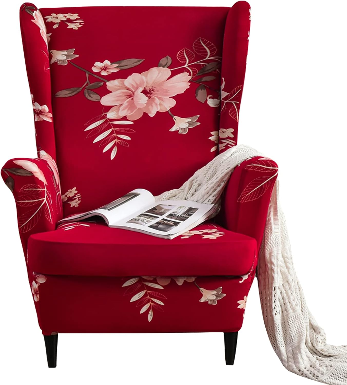 WeeHomy 2 Piece Stretch Wingback Chair Cover with Cushion
