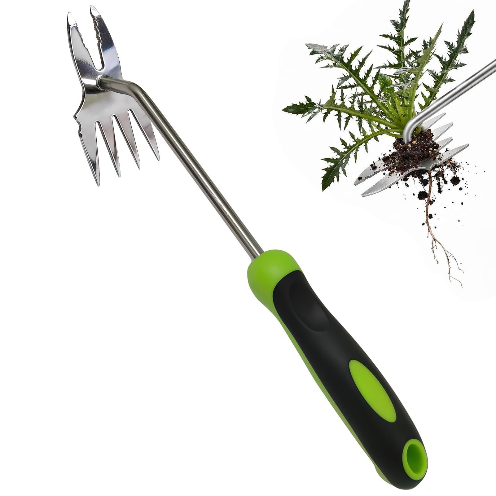 Weed Remover Tool, 4-Claw 2-in-1 Stainless Steel Weed Puller, Weeding Tool