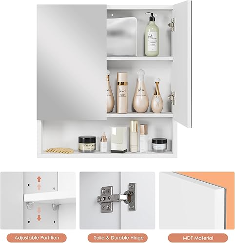 Miniatura 6 de FOTOSOK Bathroom Wall Cabinet Medicine Cabinet, Wall Mounted Bathroom Mirror with Storage Mirror Cabinet with 2 Doors and Adjustable Shelf, Laundry