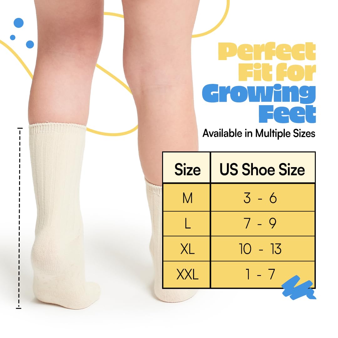 Foot Cardigan Organic Cotton Kids Socks Non Slip Grip Crew 5 Pairs Boys Girls Toddler to Teen Ages 2-14 product thumbnail 6
