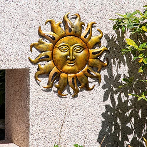 Topia 21In Metal Sun Wall Decor Metal Sun Decor Outdoor Sun Wall Art Metal Sun Face Art (21 Inch Gplden-Multi) #TOP2