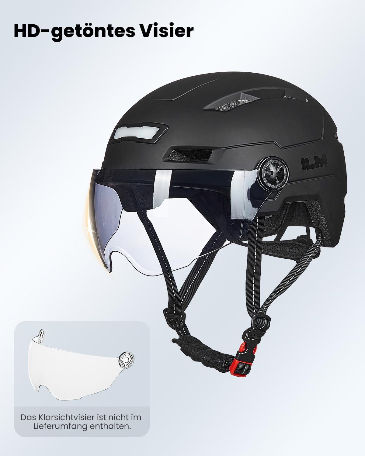 ILM Fahrradhelm mit Visier und LED Licht Mountain&Road E3-10L