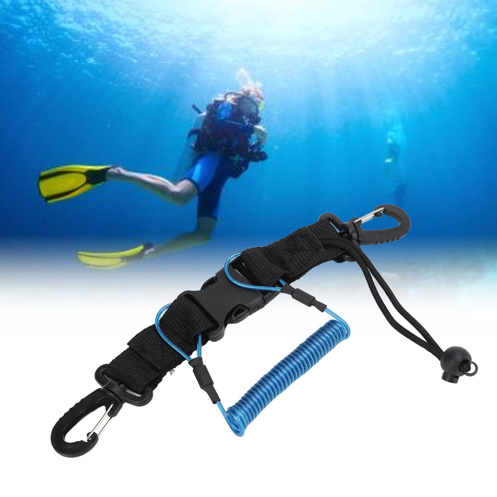 Gancio a doppio flusso con cordino a spirale, essenziale per immersioni subacquee Drift (blu luminoso