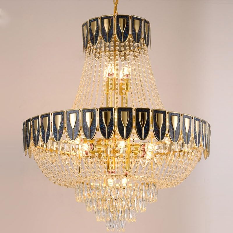 Lustre en cristal K9 pour villa duplex doré luminaire chic de salon géant