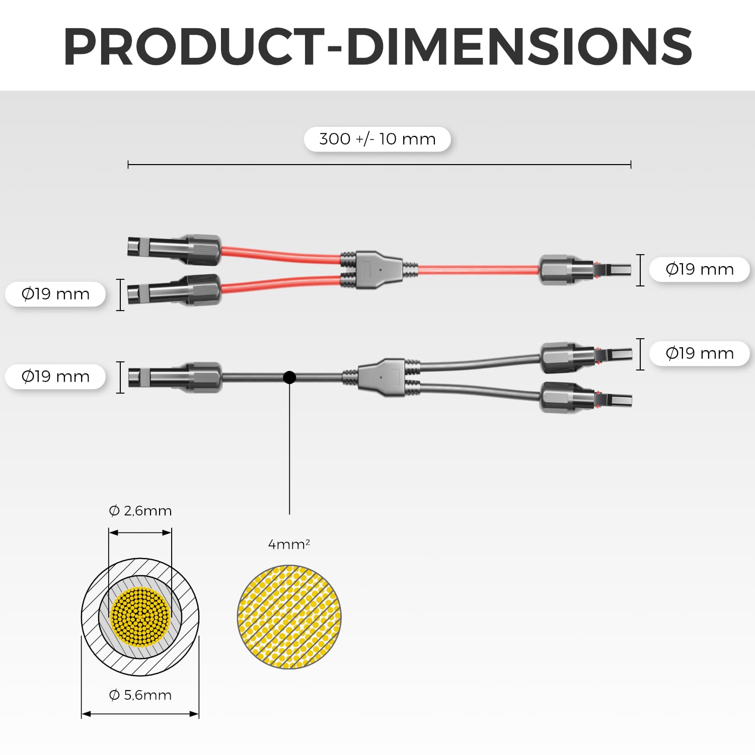 deleyCON Solarny kabel Y 2/1 adapter 4 mm² - wtyczka Y PV4 / adapter T IP68 1500 V - (M/FF, F/MM) - do instalacji solarnych, paneli słonecznych, instalacji PV, fotowoltaiki, wtyczki PV (30 cm)