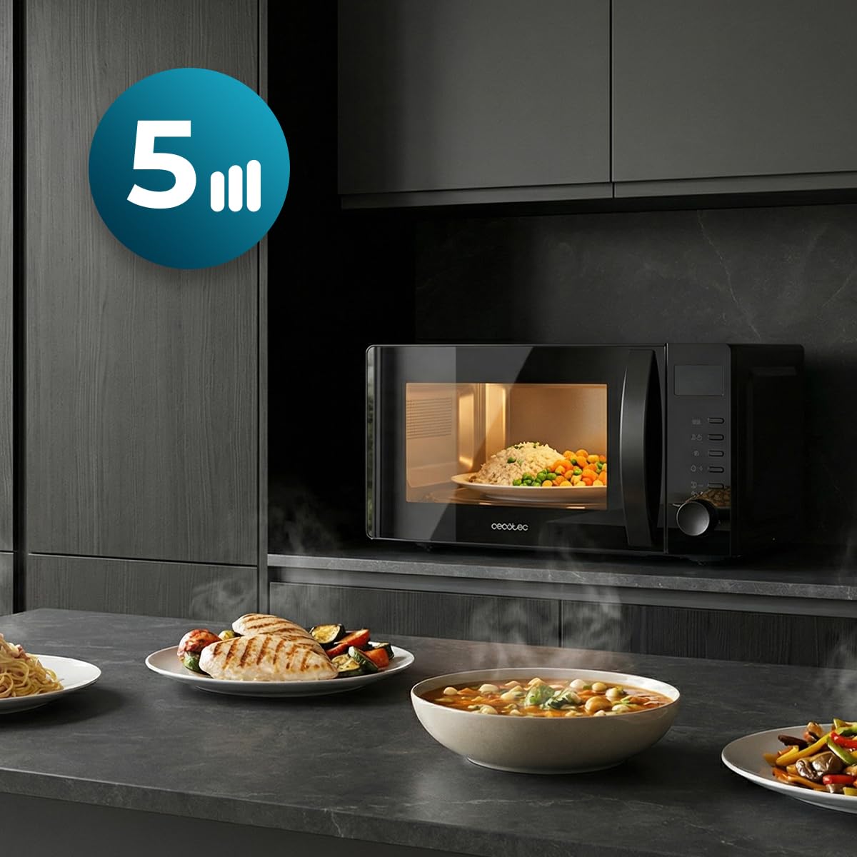 Cecotec Kuchenka mikrofalowa z Grill Proclean 5105 Black. 700 W, 20 l, technologia 3DWave, grill, 5 poziomów mocy, timer 30 min, rozmrażanie, wyświetlacz z zegarem, doskonałe zapiekanki