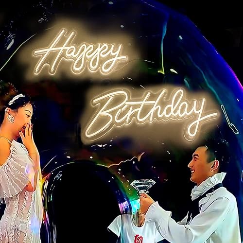 Miniatura 3 de Letreros de neón de 22 x 16 pulgadas para fiestas de cumpleaños letras de arte luces decorativas de pared regalos de cumpleaños blanco cálido 22