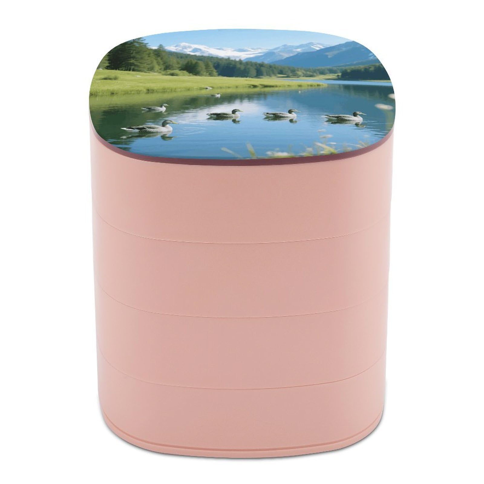 VstaDank Alpine Lake Jewelry Box with Mirror 4-Layer Rotating Jewelry Tray Case Portable Jewelry Case Trinket Boxes Trinket Cases Travel Jewelry Organizer Earrings Storage Box